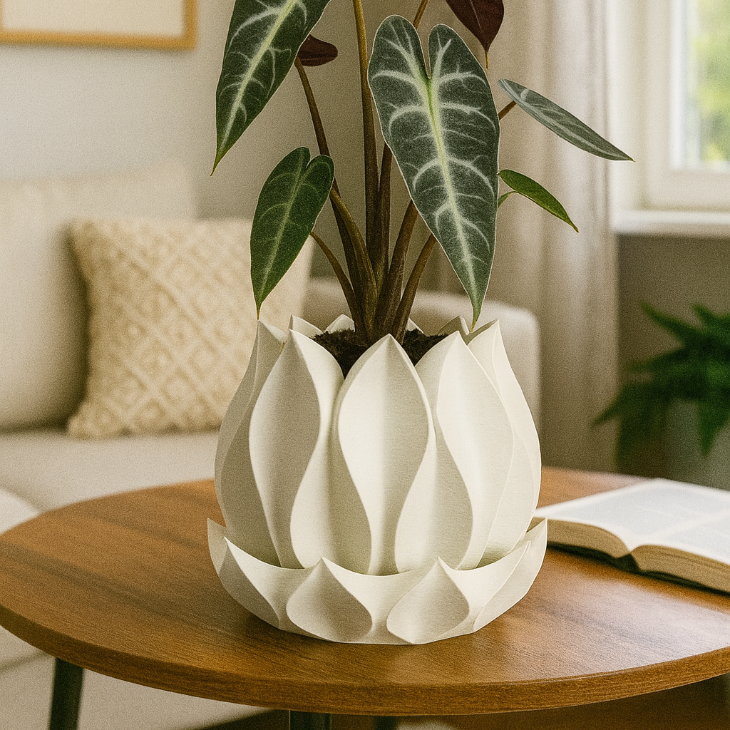 Petal Sculptural Planter – Modern 3D-Printed Design include tray