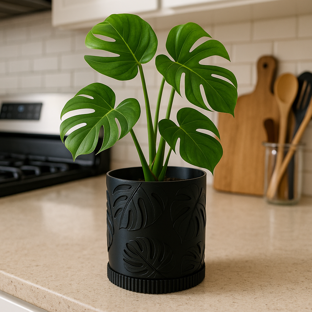 Sinister Select Monstera Leaf Pattern Planter Plant Pot inc tray