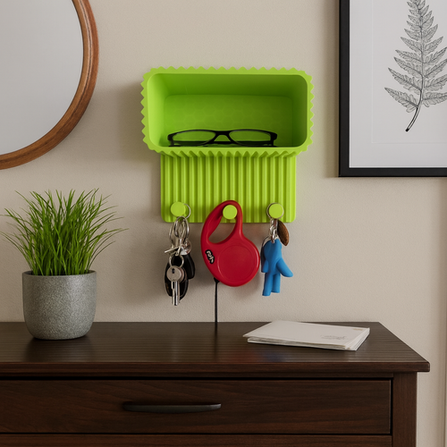 Floating Wall Shelf with 3 Key Hooks – 20cm x 20cm