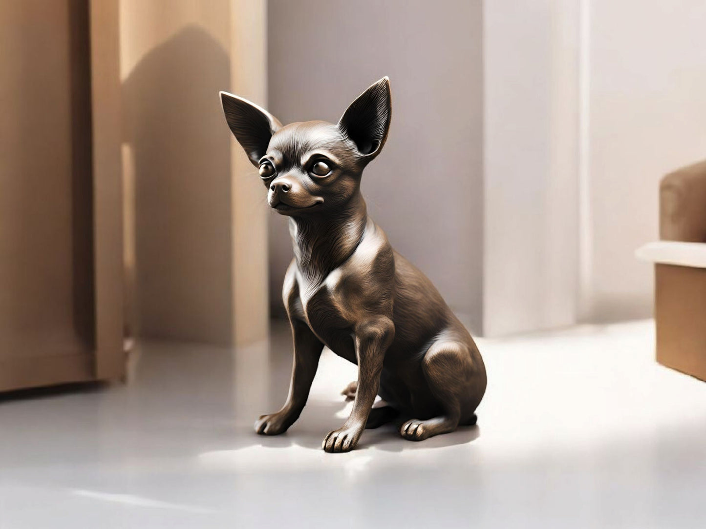 Minimalist Modern Australian Chihuahua Figure – 3D Printed Dog Sculpture