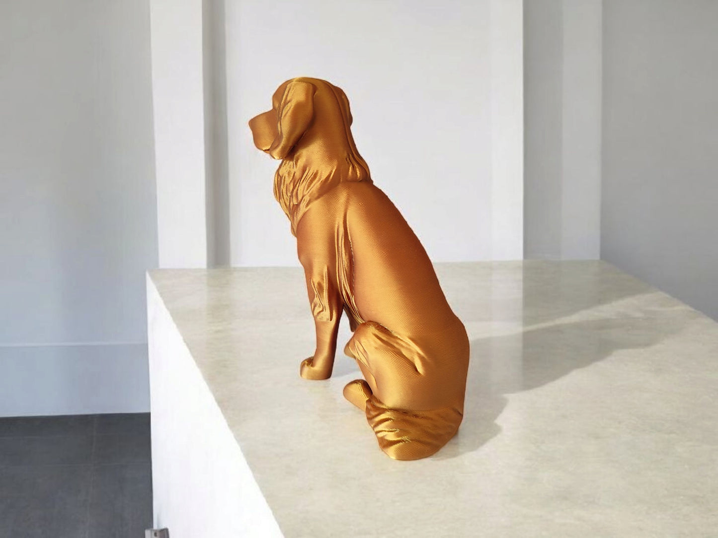 Minimalist Modern Australian Golden Retriever Figure – 3D Printed Dog Sculpture