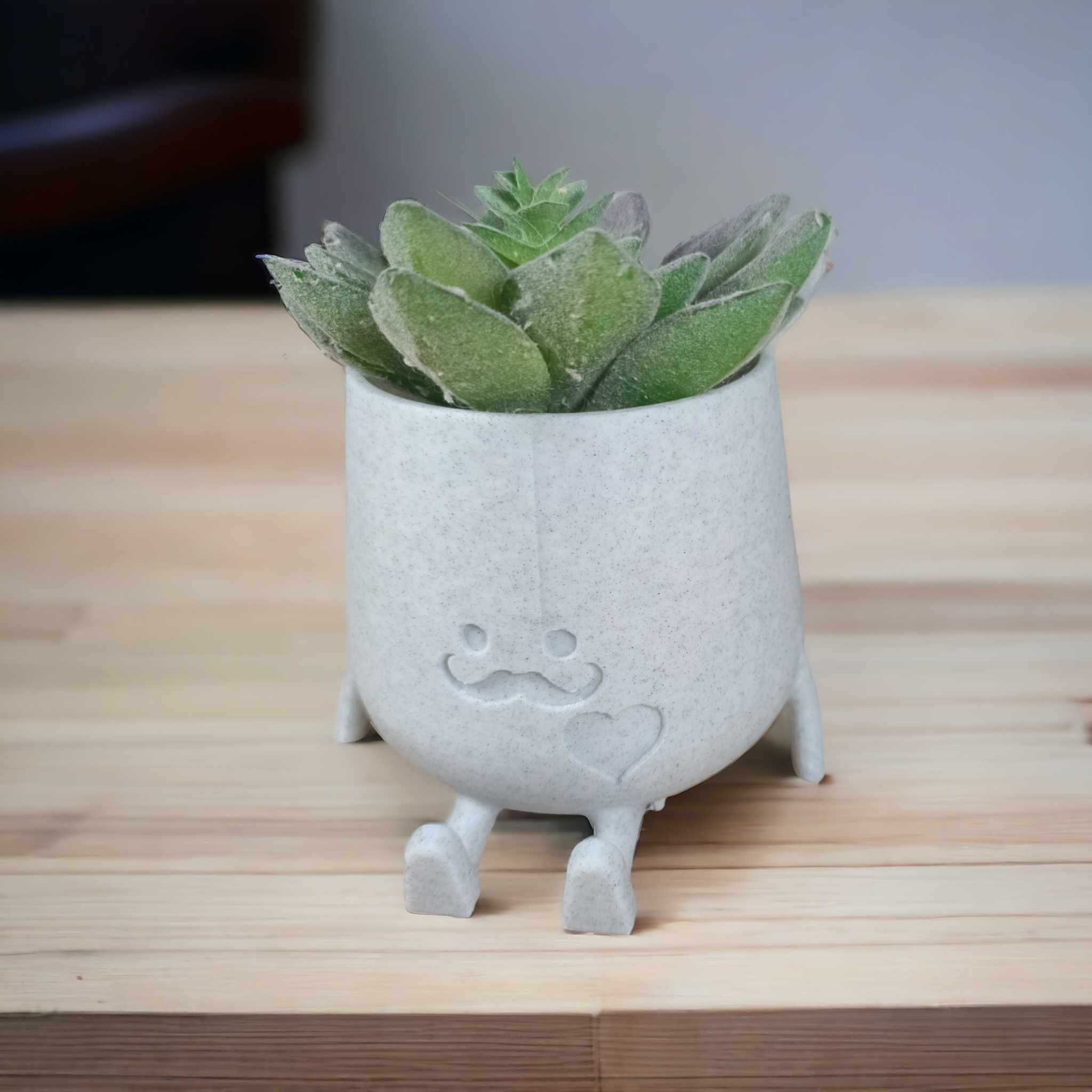 Whimsical Moustache Planter Pot - Quirky 3D Printed Home Decor, Unique Gift for Plant Lovers