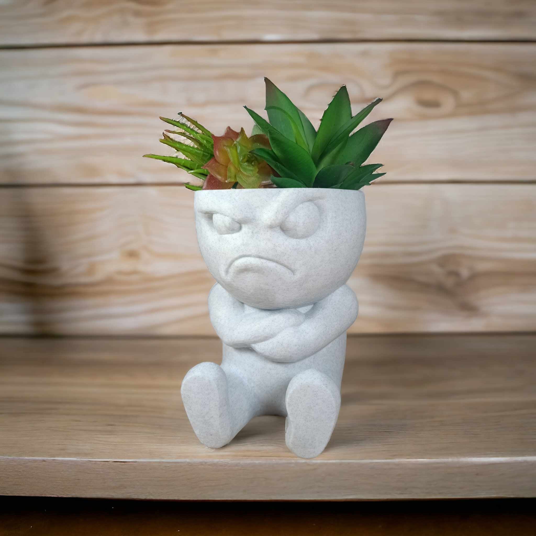 Angry Face Planter Pot - Unique 3D Printed Home Decor, Quirky Plant Holder, Perfect Gift for Plant Lovers