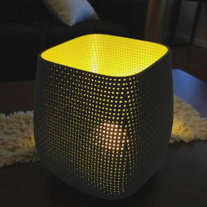 Wireless mesh table lamp with rechargeable battery and warm ambient light