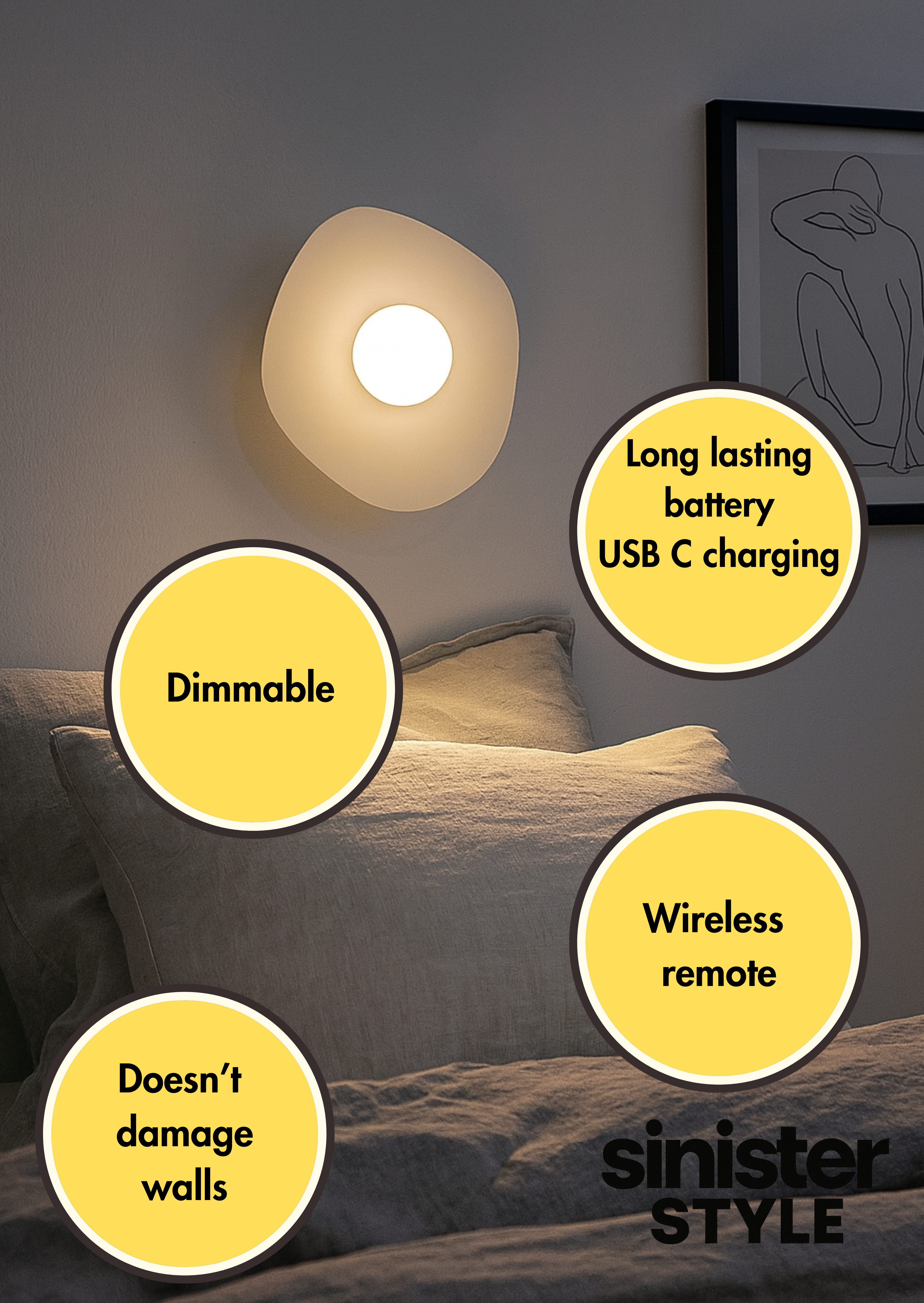 Pearl Wall Sconce – Rechargeable Cordless LED Light | Renter-Friendly 3D-Printed Modern Lamp