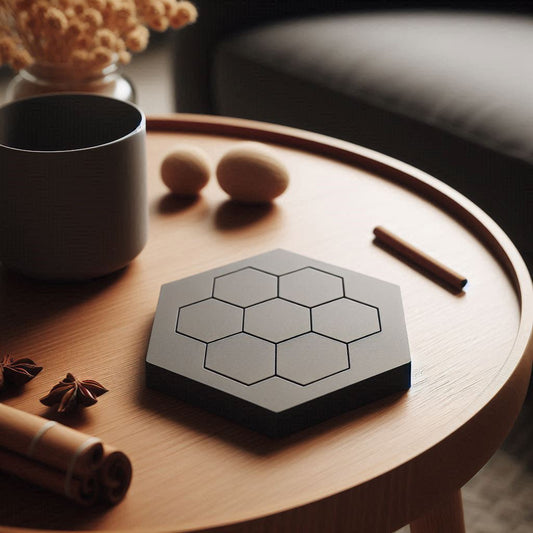 HEX Coaster Set – 4 Modern Coasters with Matching Holder