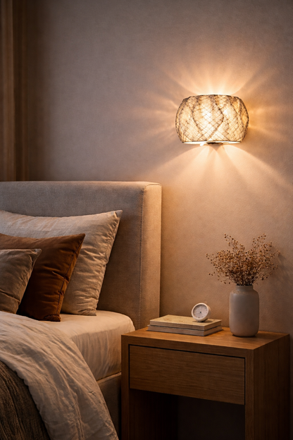 Luna Weave Wireless Wall Sconce – Modern Bedside Wall Light | No Wiring, Warm Ambient Glow