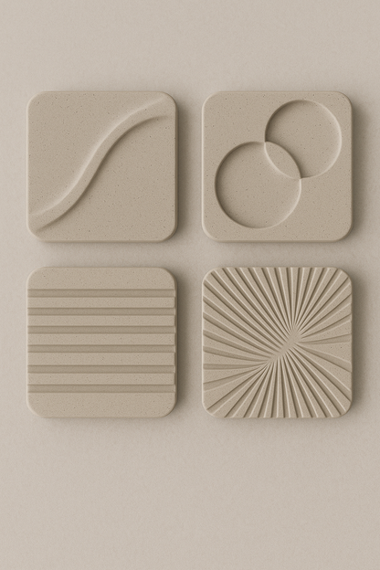 Set of 4 Abstract Coasters 🌀 Modern Drink Coaster Set | Eco-Friendly Home Decor