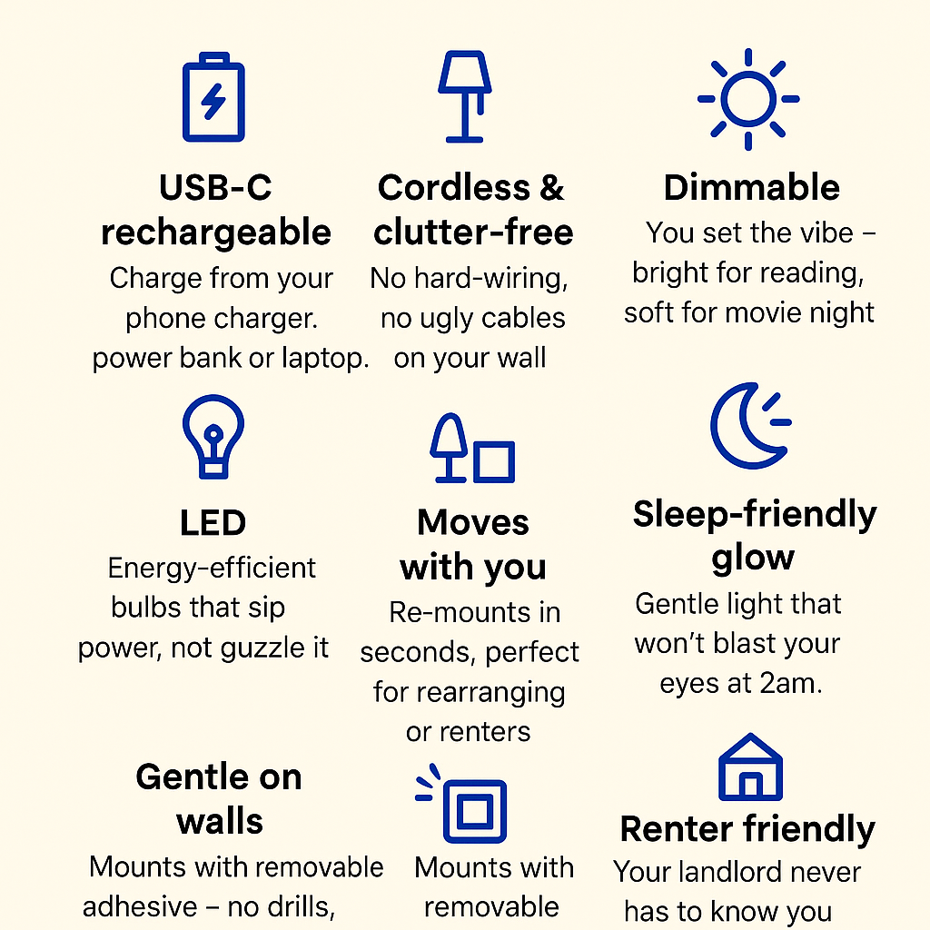 Water Drop Wall Sconce – Rechargeable Cordless LED Light | Renter-Friendly 3D-Printed Modern Lamp