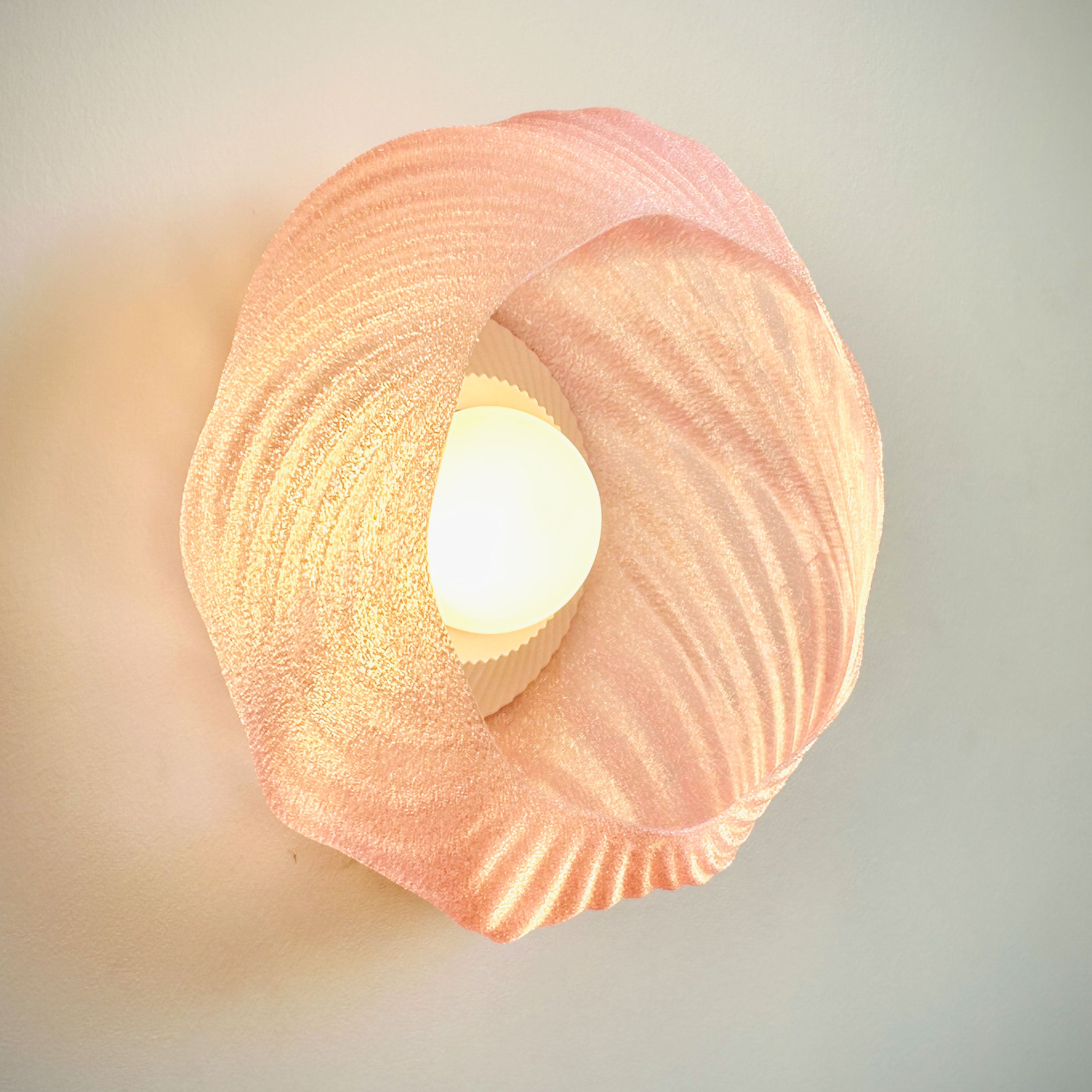 DRAPED ELEGANCE Wall Lamp with Rechargeable Light is renter friendly, 3D printed, cordless and LED.