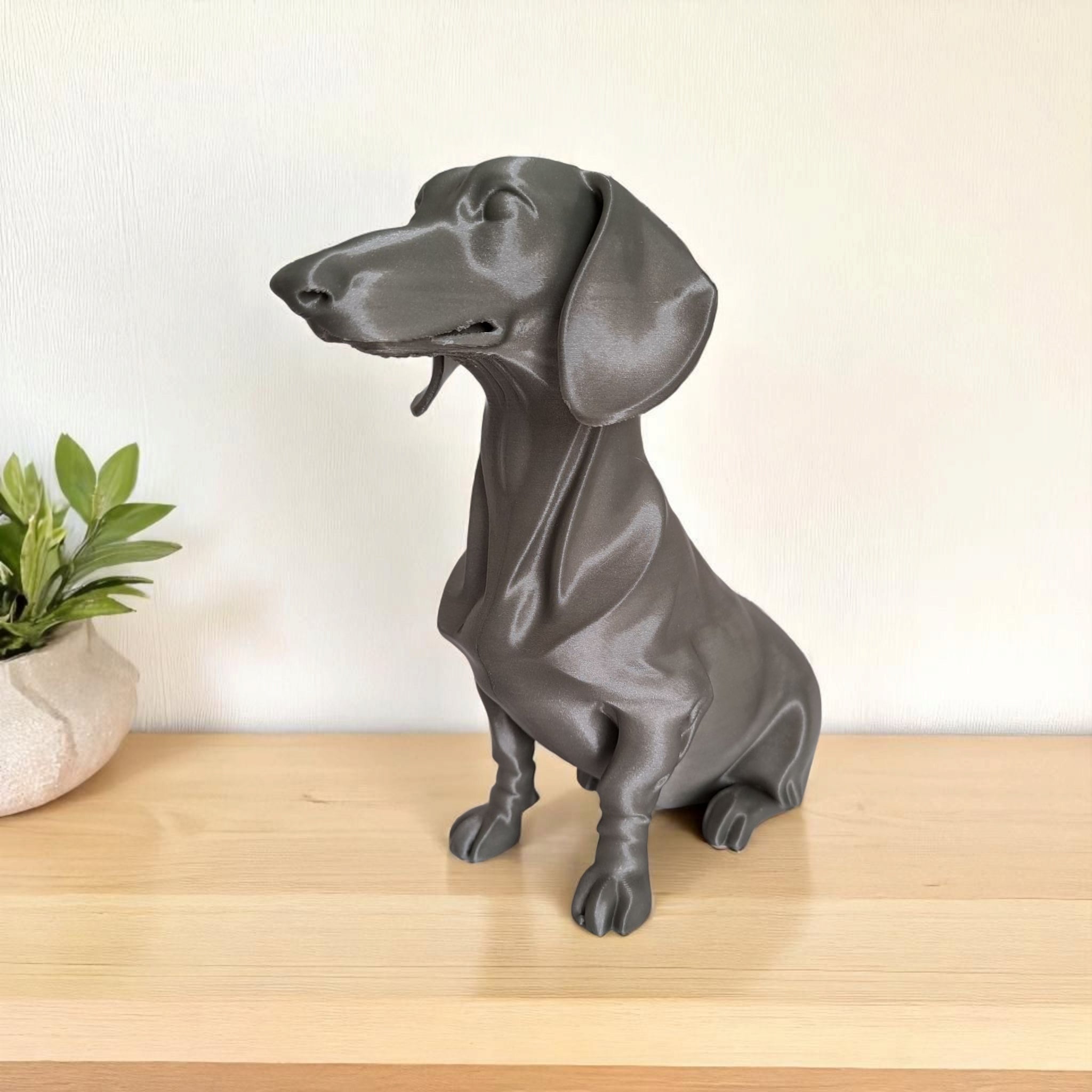 Minimalist Modern Dachshund Figure – 3D Printed Dog Sculpture