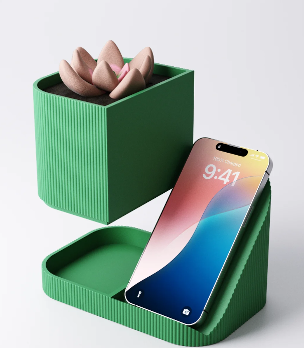 Phone holder with planter pot