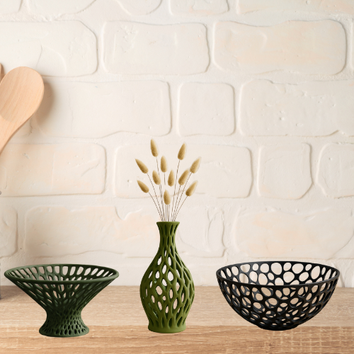 Voronoi Set – 2 Bowls &amp; Matching Vase 🖤✨